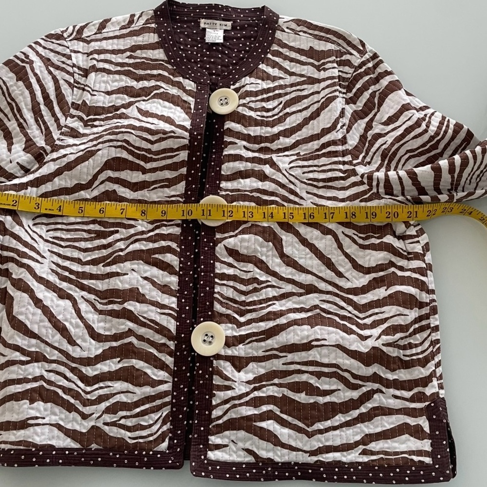 Patty Kim Jacket Size Large Brown White Animal Reversible 3/4 Sleeve Quilted - Picture 5 of 8